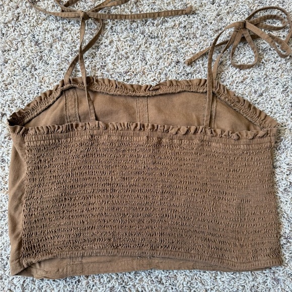 Aerie Linen Corset Tank Top Cropped Ruched Ruffle Edging Bralette Size Small - Picture 9 of 11